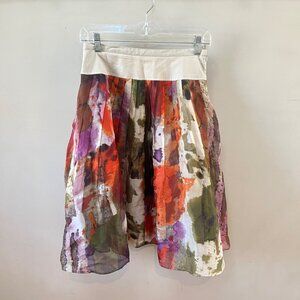 Anthropologie Edme &‎ Esllte 100% Silk Watercolor Full Skirt- Size 4